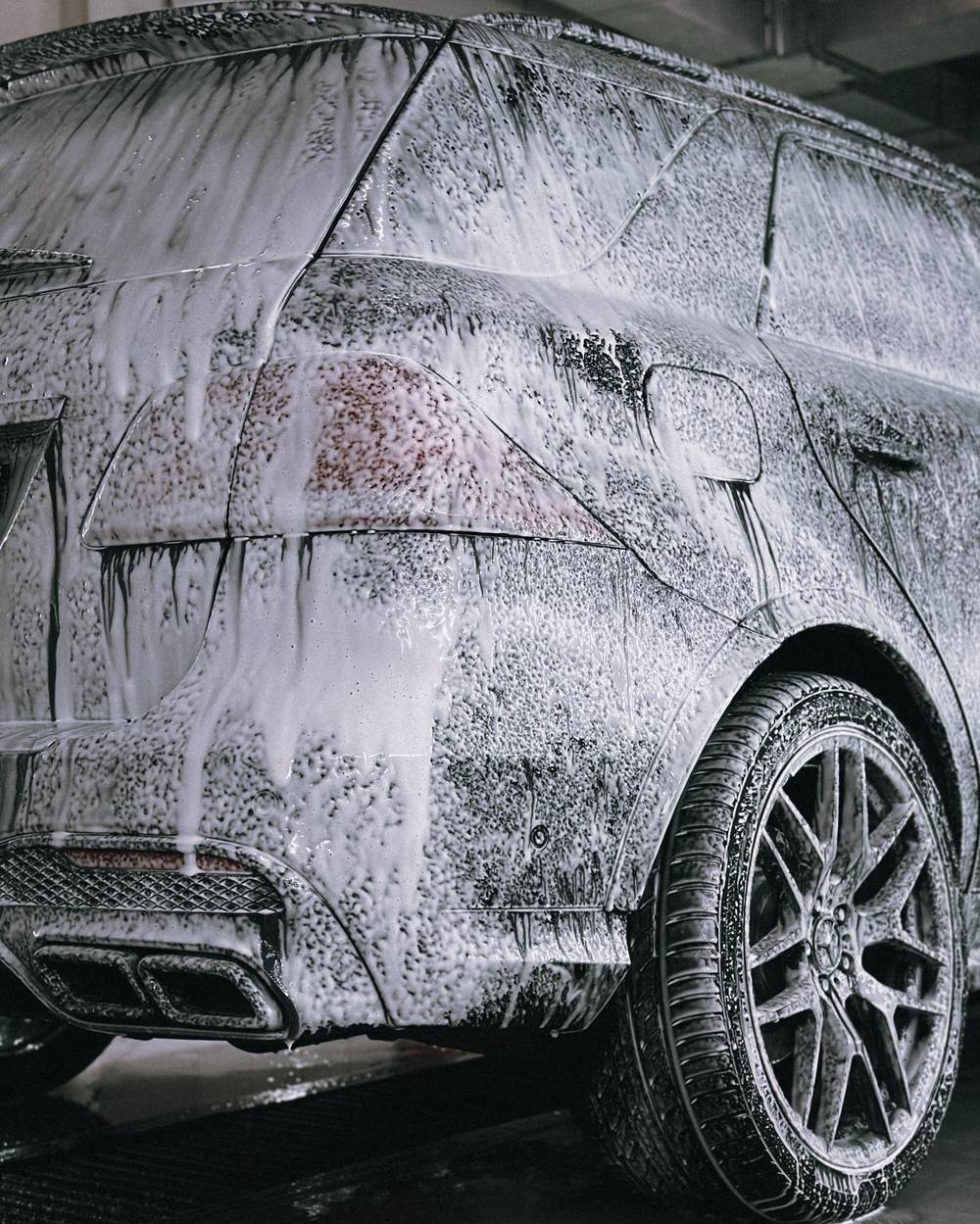 Foam wash treatment during a Pure Detailing Co. mobile detail
